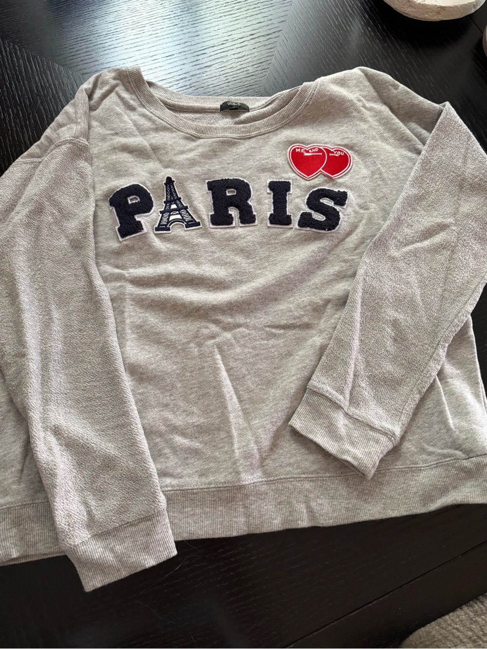 Rails Gray "Paris" Appliqué Sweatshirt with Red Heart Patch